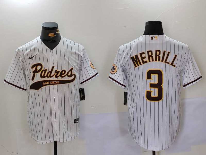 Men%27s San Diego Padres #3 Jackson Merrill White 2023 Cool Base Stitched Jersey